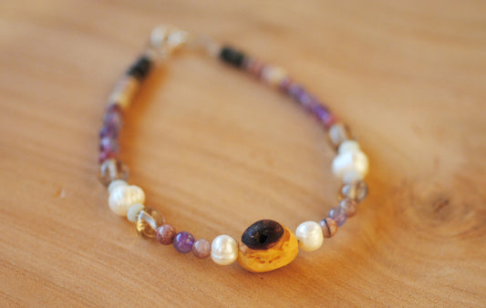 Trost & Trauerbewältigung ✧ Baumperlen-Armband ✧ Perle & Rhodonit ✧ Unikat