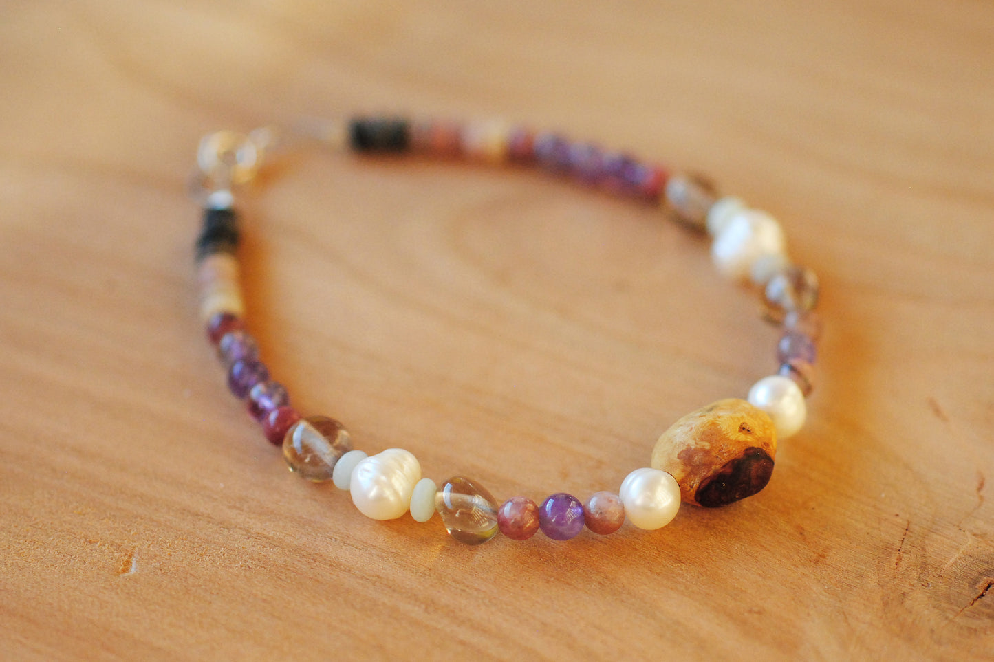 Trost & Trauerbewältigung ✧ Baumperlen-Armband ✧ Perle & Rhodonit ✧ Unikat