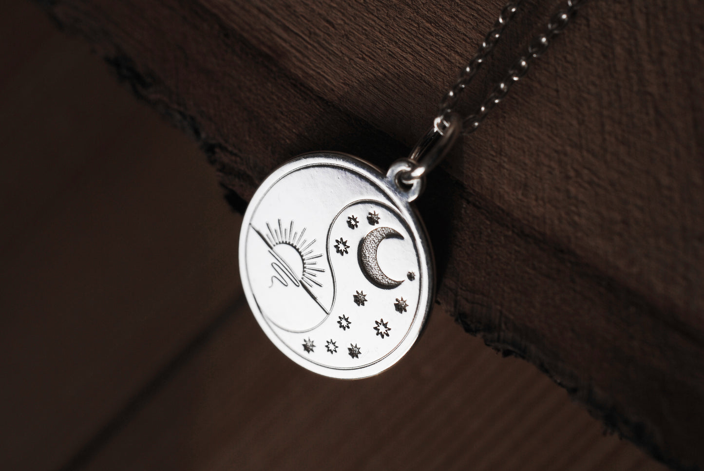 925er Silber Anhänger "Sonne & Mond" III optional mit Kette