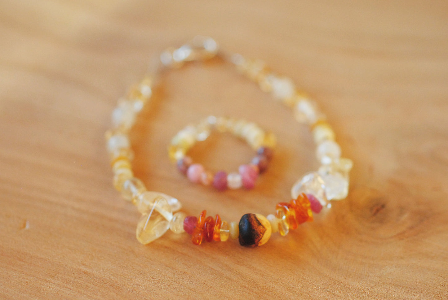 Leichtigkeit ✧ Baumperlen-Armband & Ring ✧ Bernstein & Citrin ✧ Unikat