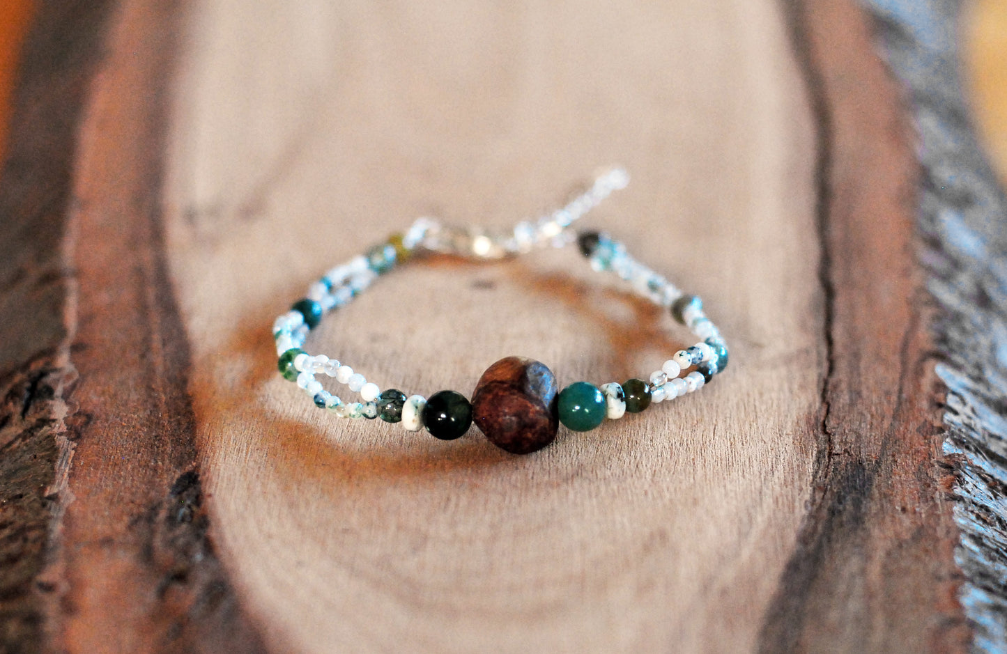 Verbundenheit ✧ Baumperlen-Armband ✧ Moosachat & Baumachat ✧ Unikat
