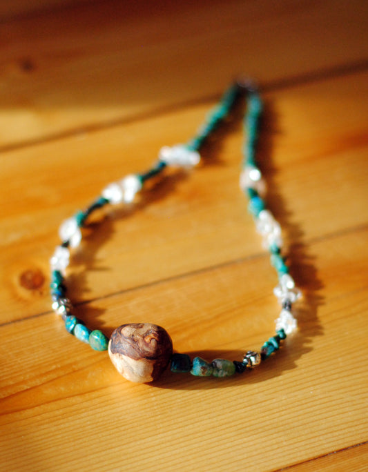 Zuversicht ✧ Baumperlen-Kette ✧ Chrysokoll & Malachit ✧ Unikat