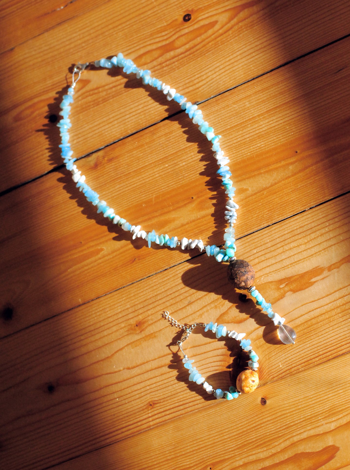 Innere Ruhe ✧ Baumperlen-Set ✧ Larimar & Aquamarin ✧ Unikat