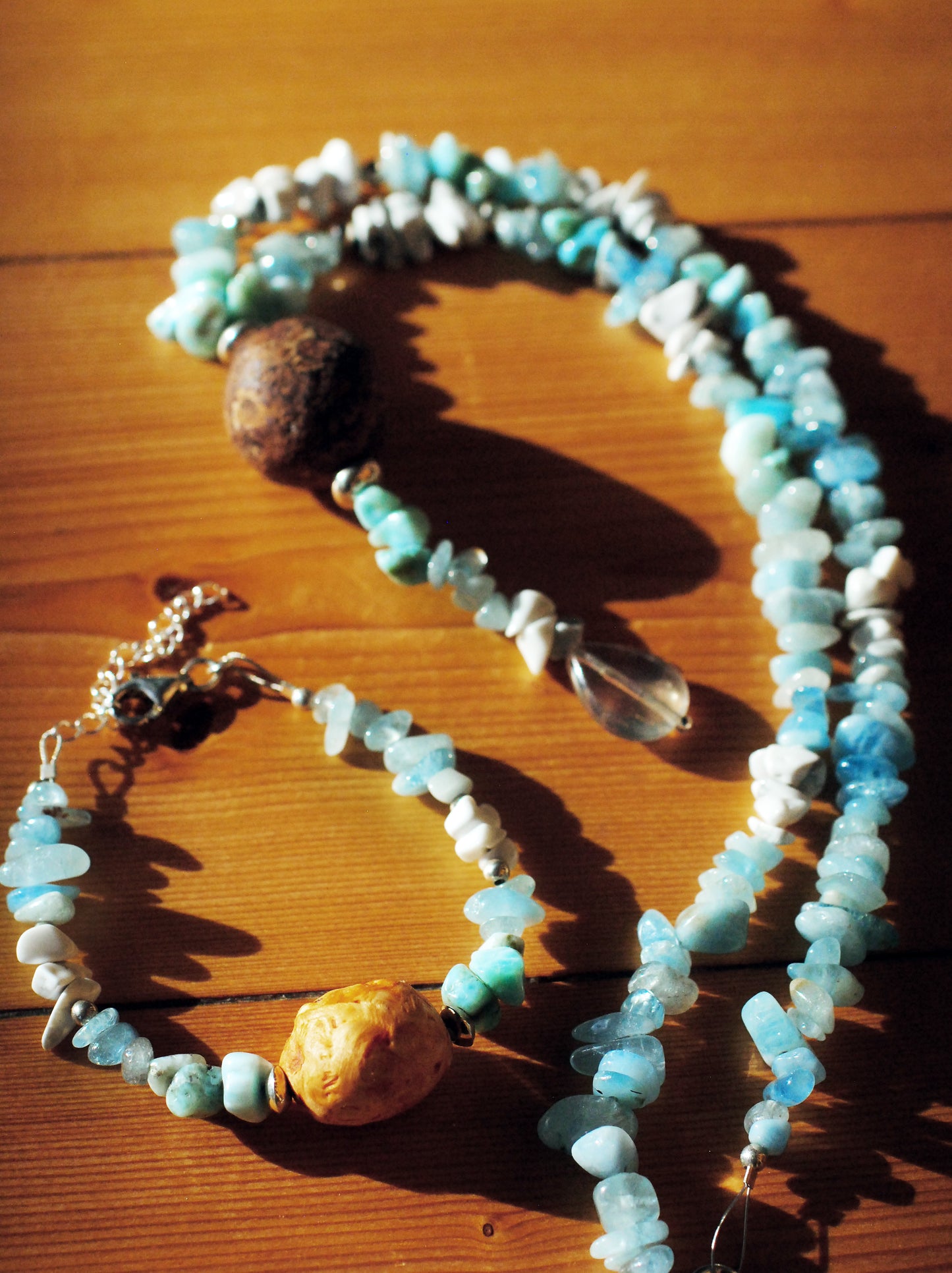 Innere Ruhe ✧ Baumperlen-Set ✧ Larimar & Aquamarin ✧ Unikat