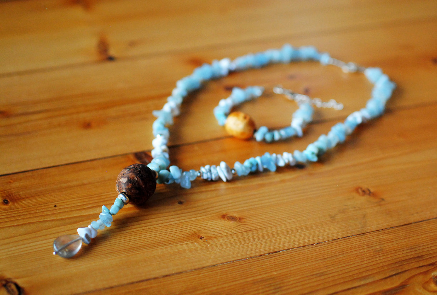 Innere Ruhe ✧ Baumperlen-Set ✧ Larimar & Aquamarin ✧ Unikat