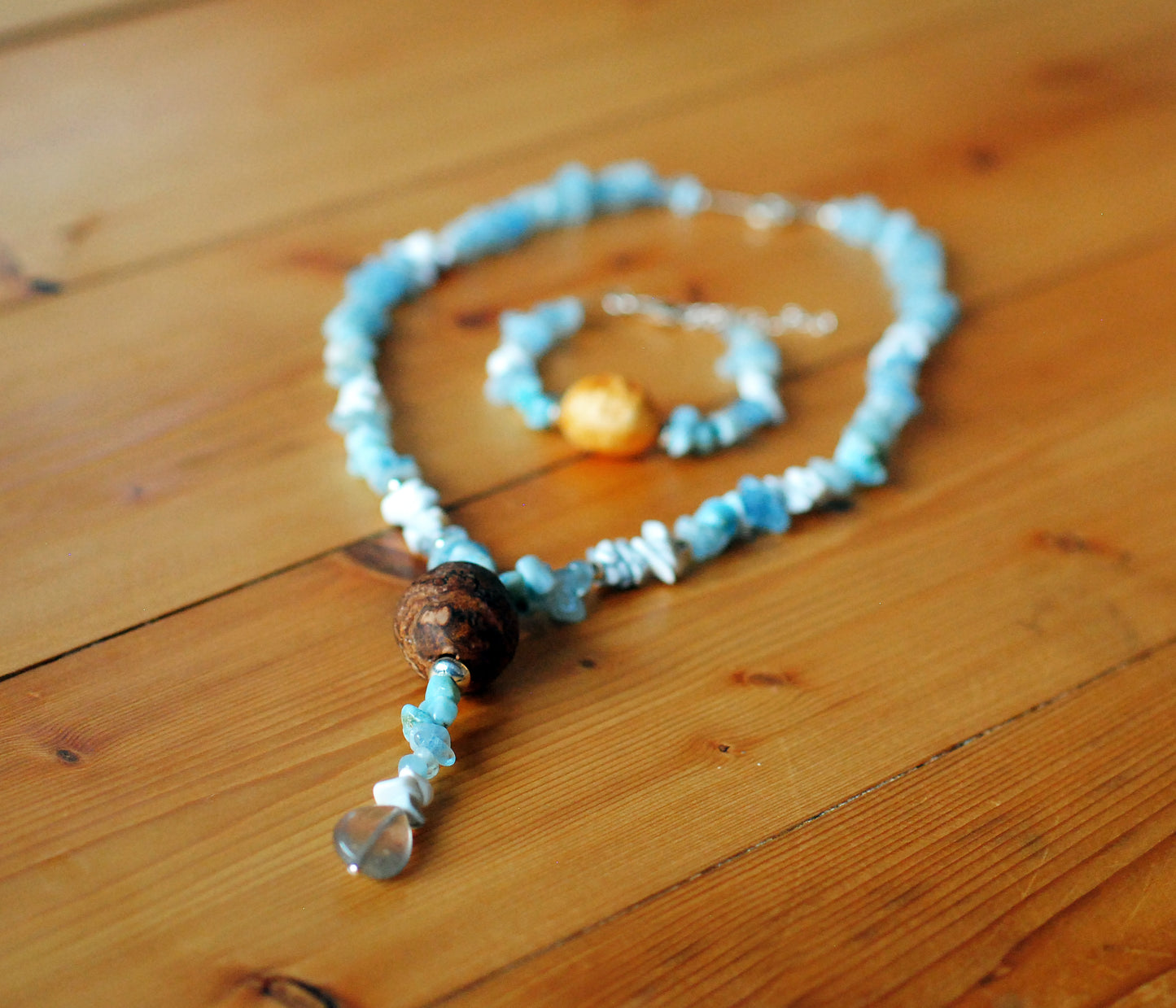 Innere Ruhe ✧ Baumperlen-Set ✧ Larimar & Aquamarin ✧ Unikat