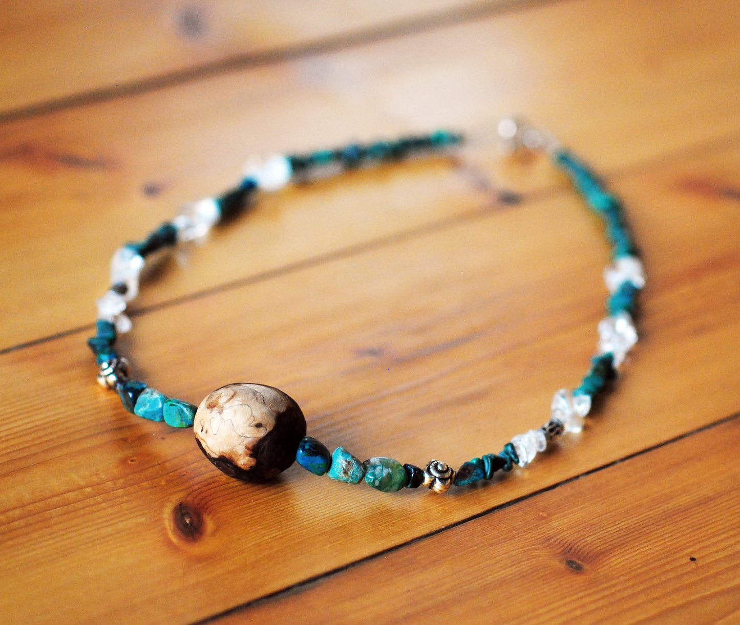 Zuversicht ✧ Baumperlen-Kette ✧ Chrysokoll & Malachit ✧ Unikat