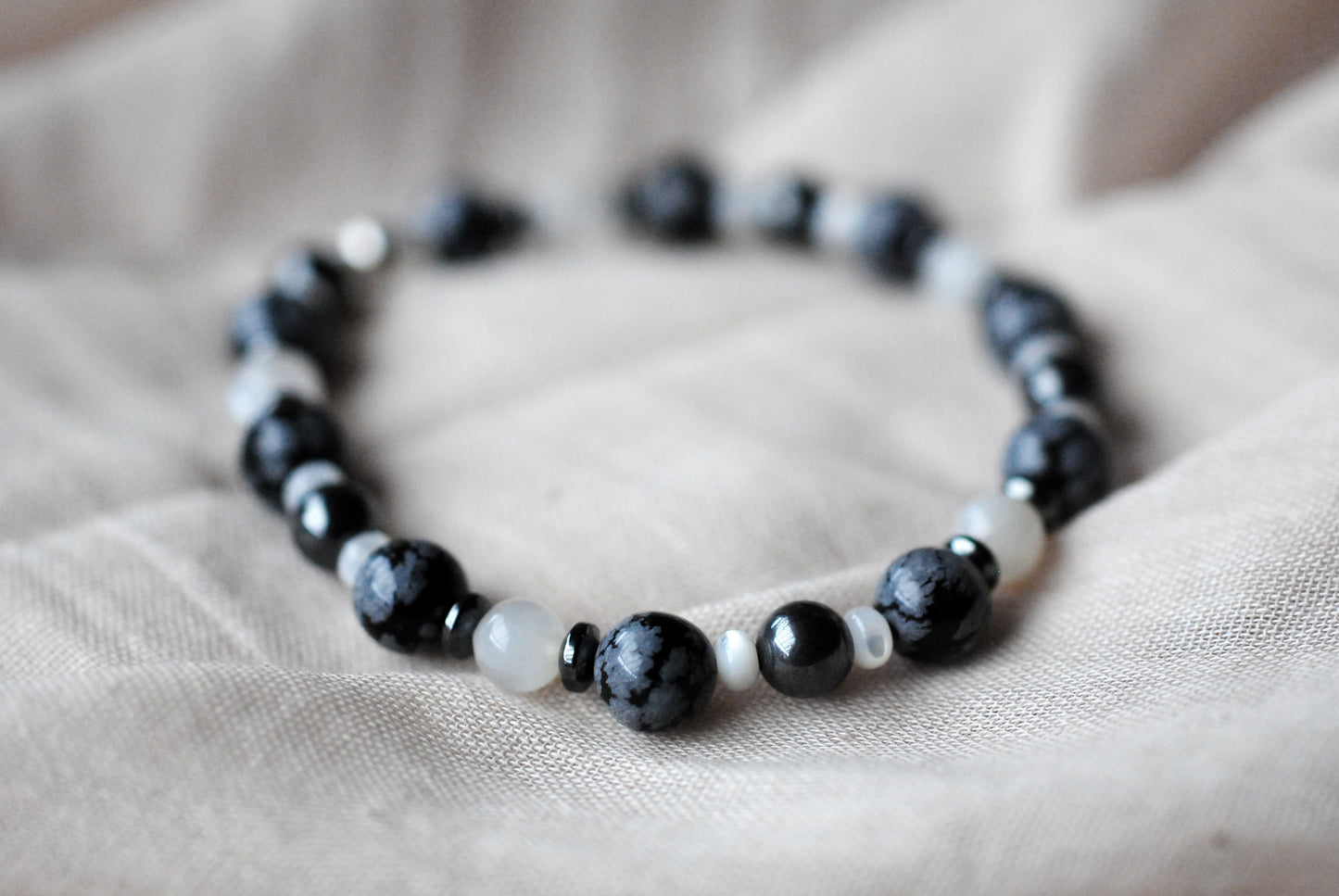 Schneeflocken-Obsidian Armband