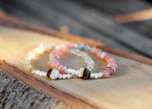 Dankbarkeit ✧ Baumperlen-Freundschafts-Set ✧ 2 Armbänder ✧ Sonnenstein & Citrin ✧ Unikat