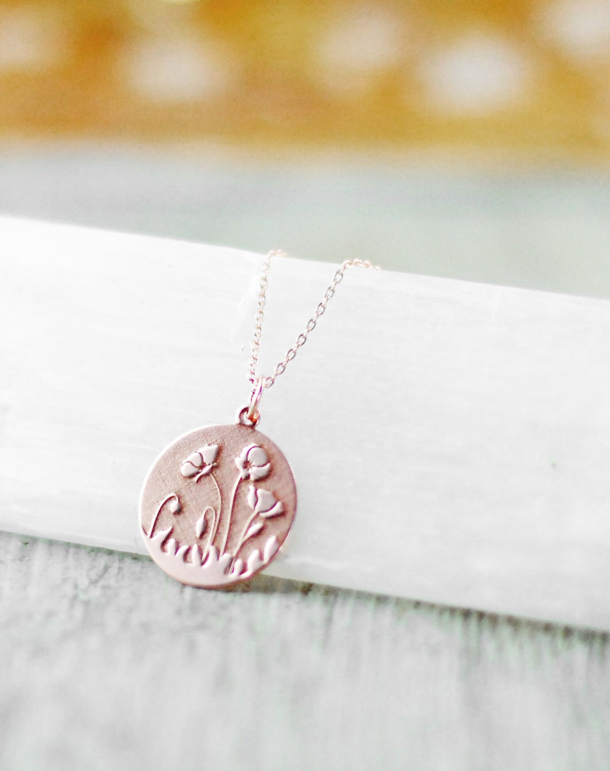 Roségold vergoldeter Anhänger 18K "Mohnblumenfeld" optional mit Kette
