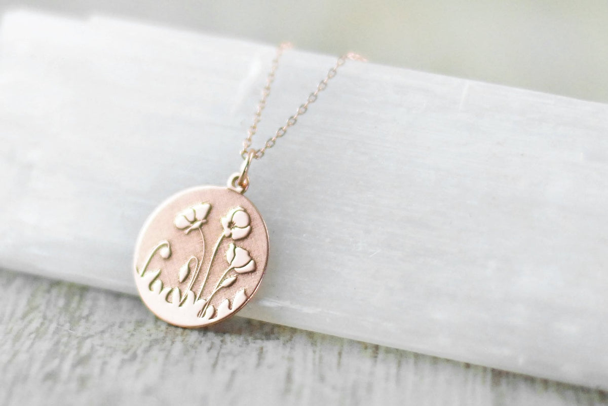 Roségold vergoldeter Anhänger 18K "Mohnblumenfeld" optional mit Kette