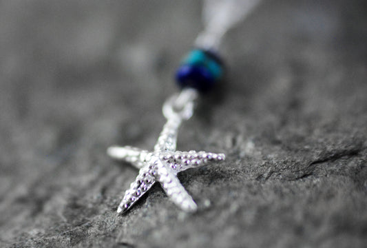 925er Silber Kette "Meeresschatz" Seestern mit Lapislazuli und Türkis