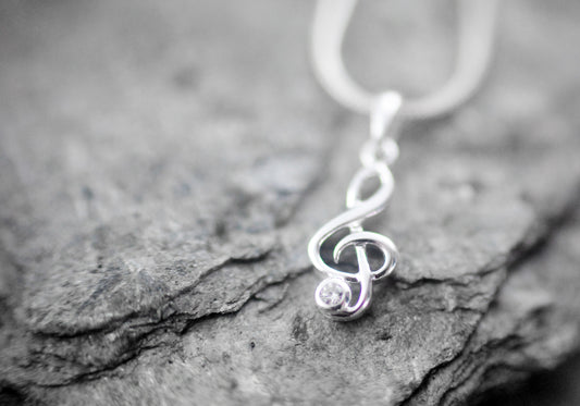 925er Silber Kette "Violinschlüssel" mit Kristall