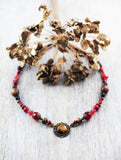 "Hestia" Unikat-Kette mit Tigerauge, Granat, Koralle, Lava, Jaspis ...