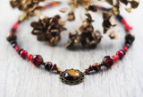 "Hestia" Unikat-Kette mit Tigerauge, Granat, Koralle, Lava, Jaspis ...