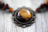 "Hestia" Unikat-Kette mit Tigerauge, Granat, Koralle, Lava, Jaspis ...