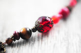 "Hestia" Unikat-Kette mit Tigerauge, Granat, Koralle, Lava, Jaspis ...