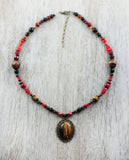 "Tigerauge" Unikat-Kette mit Granat, Tigerauge, Bronzit, Jaspis ...