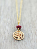 Kette "Lebensbaum" mit Granat, vergoldet