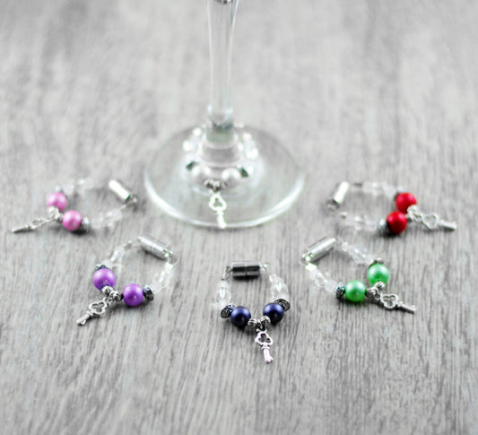 6er Set Schmuckes Glas / Sektglasmarkierer / Weinglasmarkierer / Glasmarker