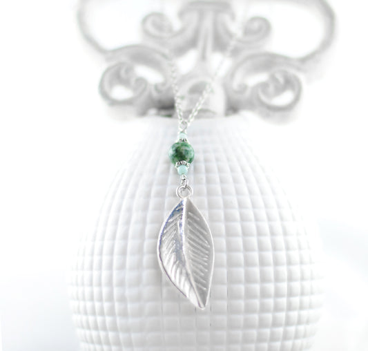 Kette "Birkenblatt" mit Jade und Amazonit