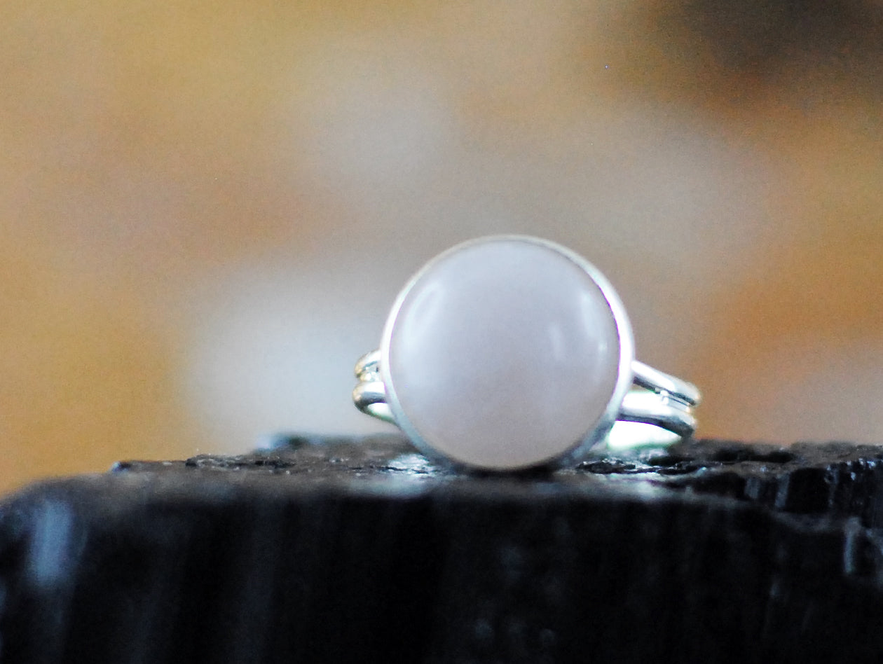 Rosenquarz Ring versilbert