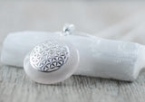 925 Silber Wechsel-Amulett Blume des Lebens mit Rosenquarz (Stein auswechselbar)