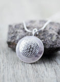 925 Silber Wechsel-Amulett Blume des Lebens mit Rosenquarz (Stein auswechselbar)