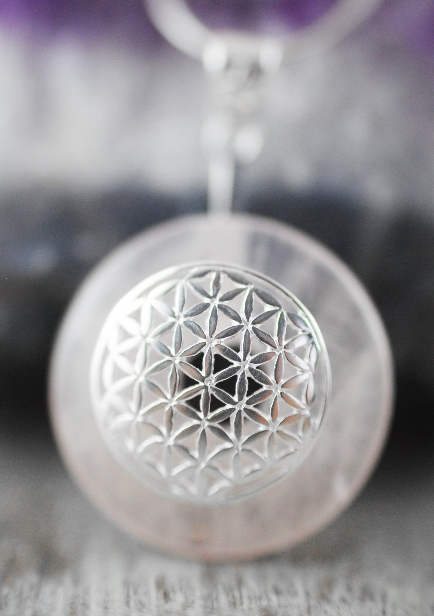 925 Silber Wechsel-Amulett Blume des Lebens mit Rosenquarz (Stein auswechselbar)