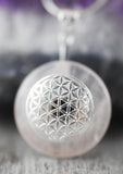 925 Silber Wechsel-Amulett Blume des Lebens mit Rosenquarz (Stein auswechselbar)
