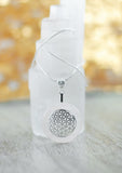 925 Silber Wechsel-Amulett Blume des Lebens mit Rosenquarz (Stein auswechselbar)