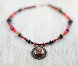 "Tigerauge" Unikat-Kette mit Granat, Tigerauge, Bronzit, Jaspis ...