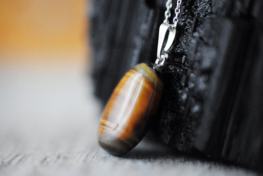 Tigerauge Anhänger an 925er Silber Gliederkette