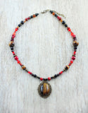 "Tigerauge" Unikat-Kette mit Granat, Tigerauge, Bronzit, Jaspis ...