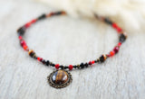 "Tigerauge" Unikat-Kette mit Granat, Tigerauge, Bronzit, Jaspis ...