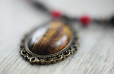 "Tigerauge" Unikat-Kette mit Granat, Tigerauge, Bronzit, Jaspis ...