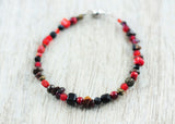 Tigerauge / UNIKAT-Armband mit Onyx, Koralle, Bronzit, Granat, Tigerauge ...