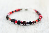 Tigerauge / UNIKAT-Armband mit Onyx, Koralle, Bronzit, Granat, Tigerauge ...