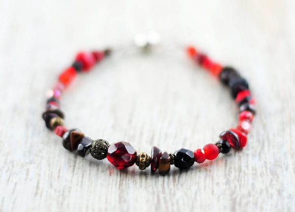 Herbstwald / UNIKAT-Armband mit Granat, Tigerauge, Bronzit ...