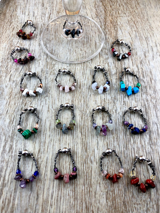 16er Set Schmuckes Glas / Edelstein Sektglasmarkierer / Weinglasmarkierer / Glasmarker mit Edelstein