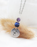 Sternzeichen Amulett Schütze mit Sodalith und Amethyst - Edelstahl, lasergraviert