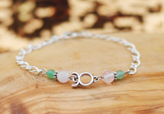 Armschmuck Stier versilbert mit Rosenquarz und Aventurin - Sternzeichen Schmuck