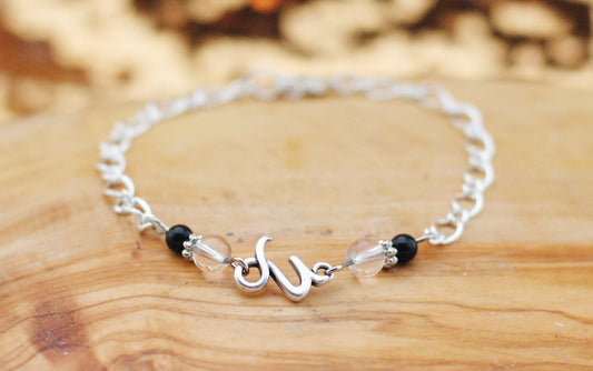 Armschmuck Steinbock versilbert mit Bergkristall und Onyx - Sternzeichen Schmuck
