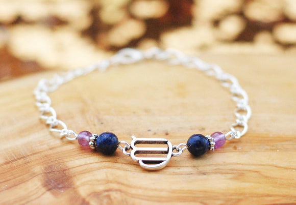 Armschmuck Jungfrau versilbert mit Lapislazuli und Amethyst - Sternzeichen Schmuck