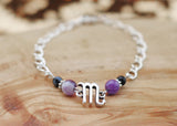 Armschmuck Skorpion versilbert mit Obsidian und Amethyst - Sternzeichen Schmuck