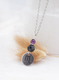 Sternzeichen Amulett Skorpion mit Obsidian und Amethyst - Edelstahl, lasergraviert