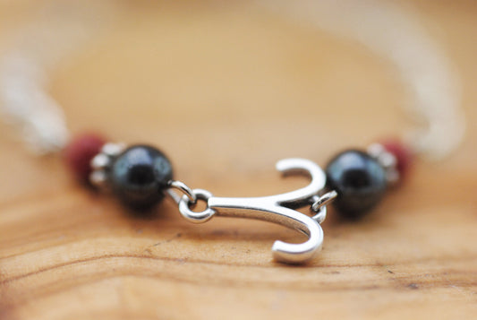 Armschmuck Widder versilbert mit Jaspis und Hämatit - Sternzeichen Schmuck