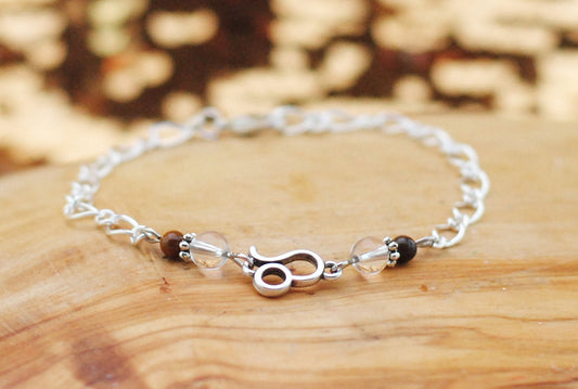 Armschmuck Löwe versilbert mit Bergkristall und Tigerauge - Sternzeichen Schmuck