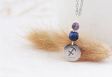 Sternzeichen Amulett Schütze mit Sodalith und Amethyst - Edelstahl, lasergraviert