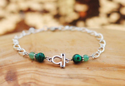 Armschmuck Waage versilbert mit Malachit und Aventurin - Sternzeichen Schmuck